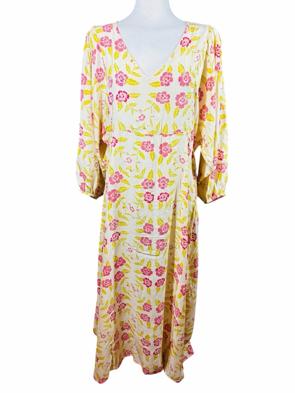 Natalie Martin The Alice Dress 100% Silk Floral V-Neck Maxi Dress Women's Large